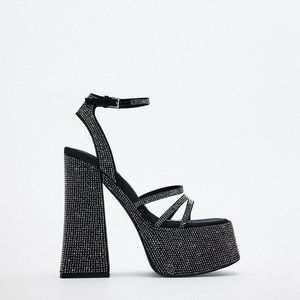 ZARA RHINESTONE CHUNKY HIGH HEELED PLATFORM SANDALS